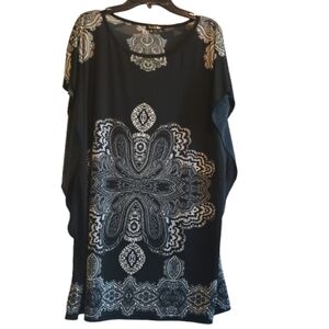Free Culture Women's Large‎ Black Boho Paisley Print Tunic Top - Flowy Kaftan...